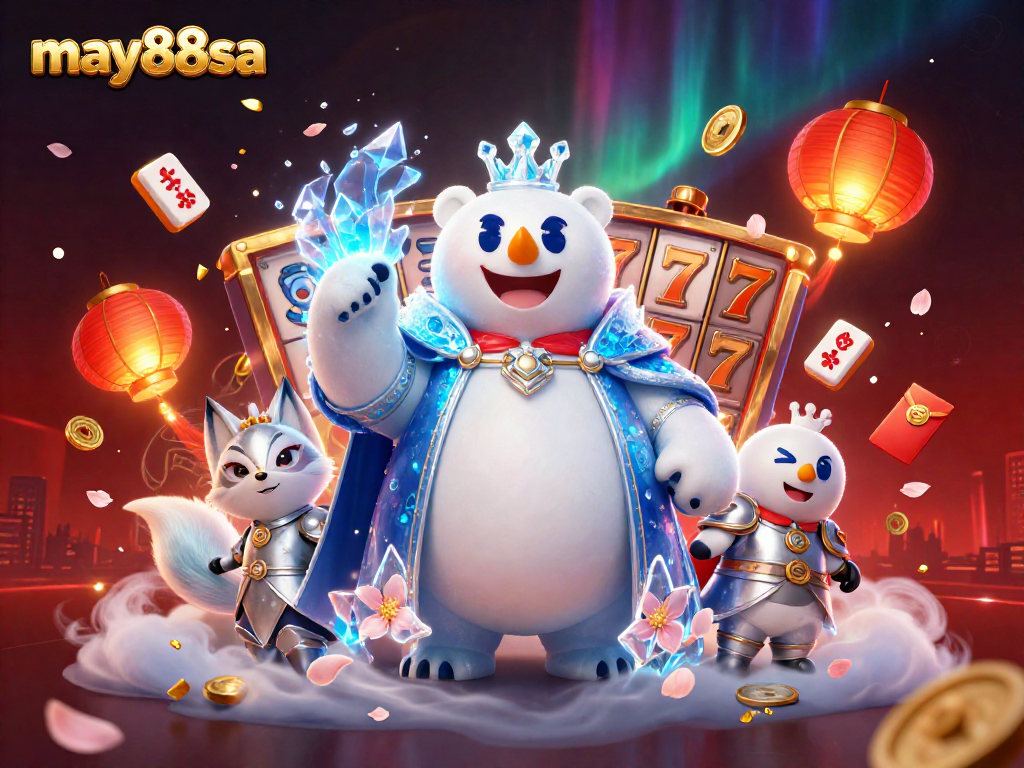 Experience thrilling jackpots and gaming prowess with may88sa in this vibrant casino illustration.