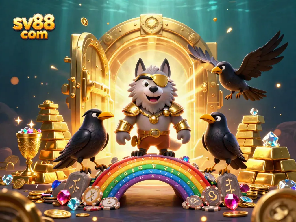 Experience thrilling gameplay at sv88 com with a vibrant 3D casino scene, featuring Odin and his ravens.