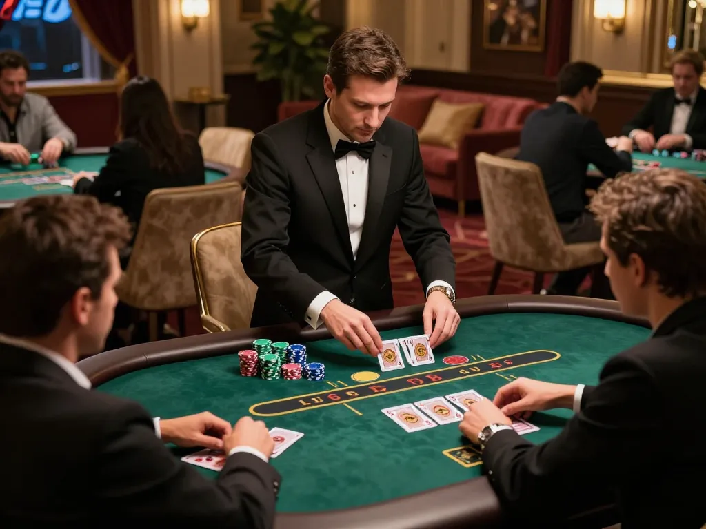 Engaged players at Trang chủ KK55 blackjack table, showcasing dynamic gameplay and strategy.