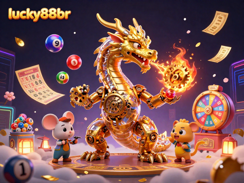Experience the excitement of lucky88br with a vibrant 3D casino scene featuring a golden dragon and dynamic game elements.