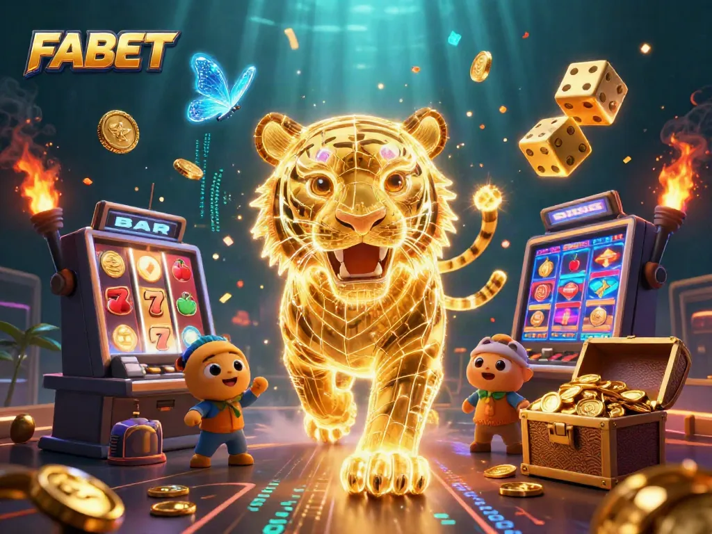 Experience thrilling moments at FABET with a golden tiger in an electrifying digital casino scene.