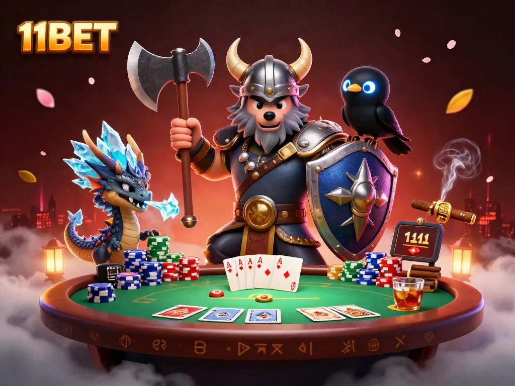 Join the thrill at 11BET with a Viking wolf warrior gaming action and poker excitement.