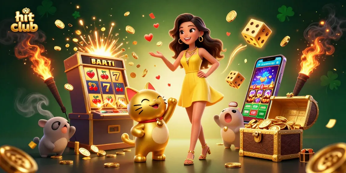 Experience winning at the hit club with exciting slot machines and a lucky cat mascot.