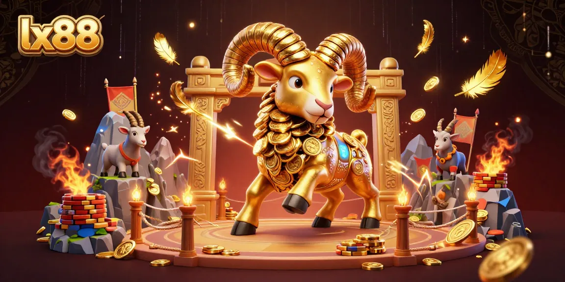 Engage with the exciting lx88 casino experience featuring a golden ram and vibrant gaming elements.