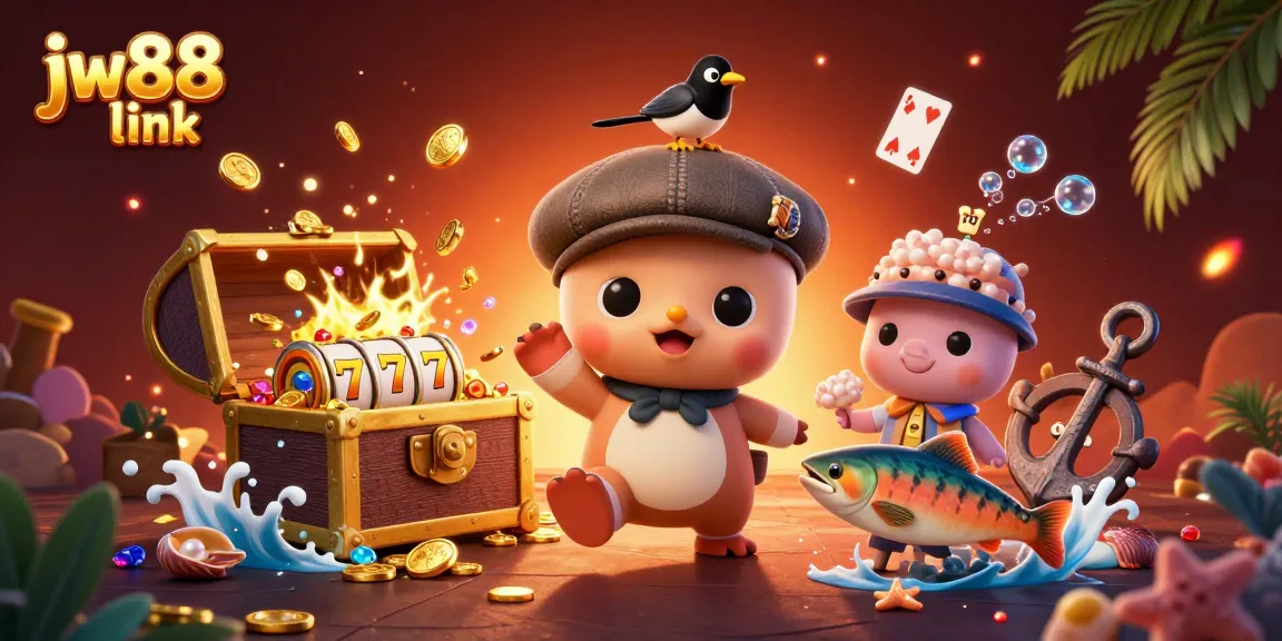 Experience the thrill of jw88 link with a vibrant 3D underwater casino scene featuring playful characters and magical gaming elements.