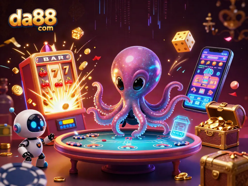Experience thrilling games at da88 com with an alien octopus dealing holographic poker.